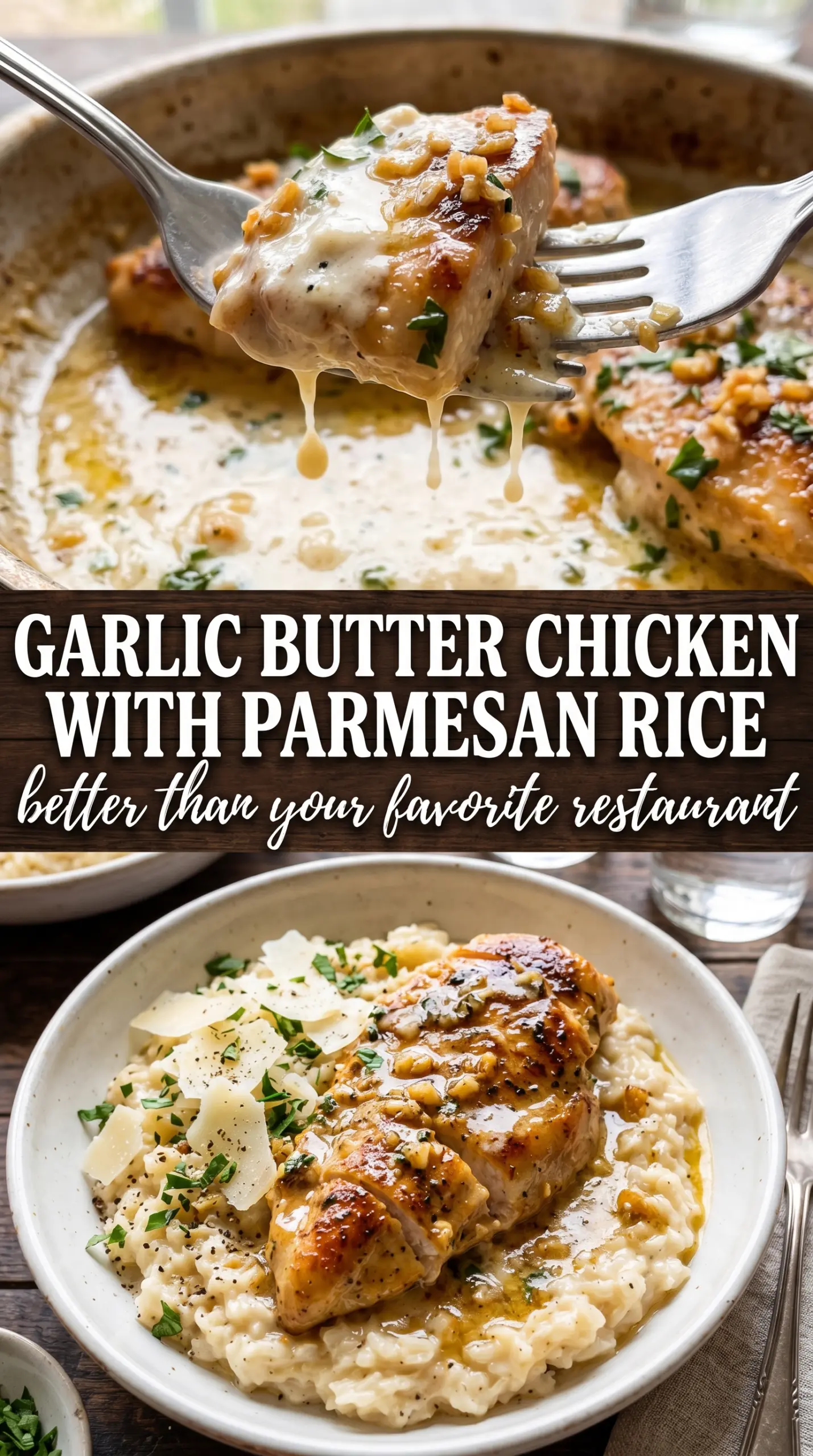 Garlic Butter Chicken with Parmesan Rice golden creamy skillet
