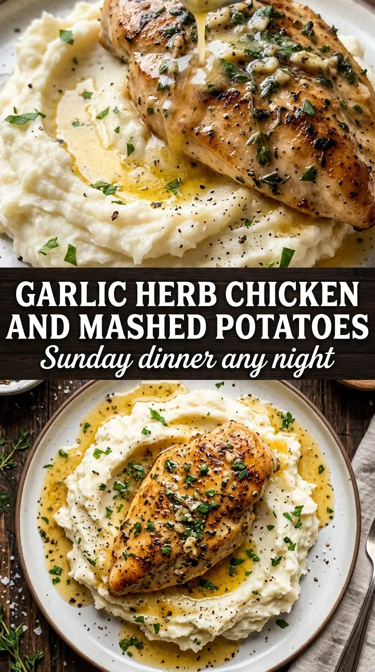 Garlic Herb Chicken Breast with Mashed Potatoes golden creamy comforting