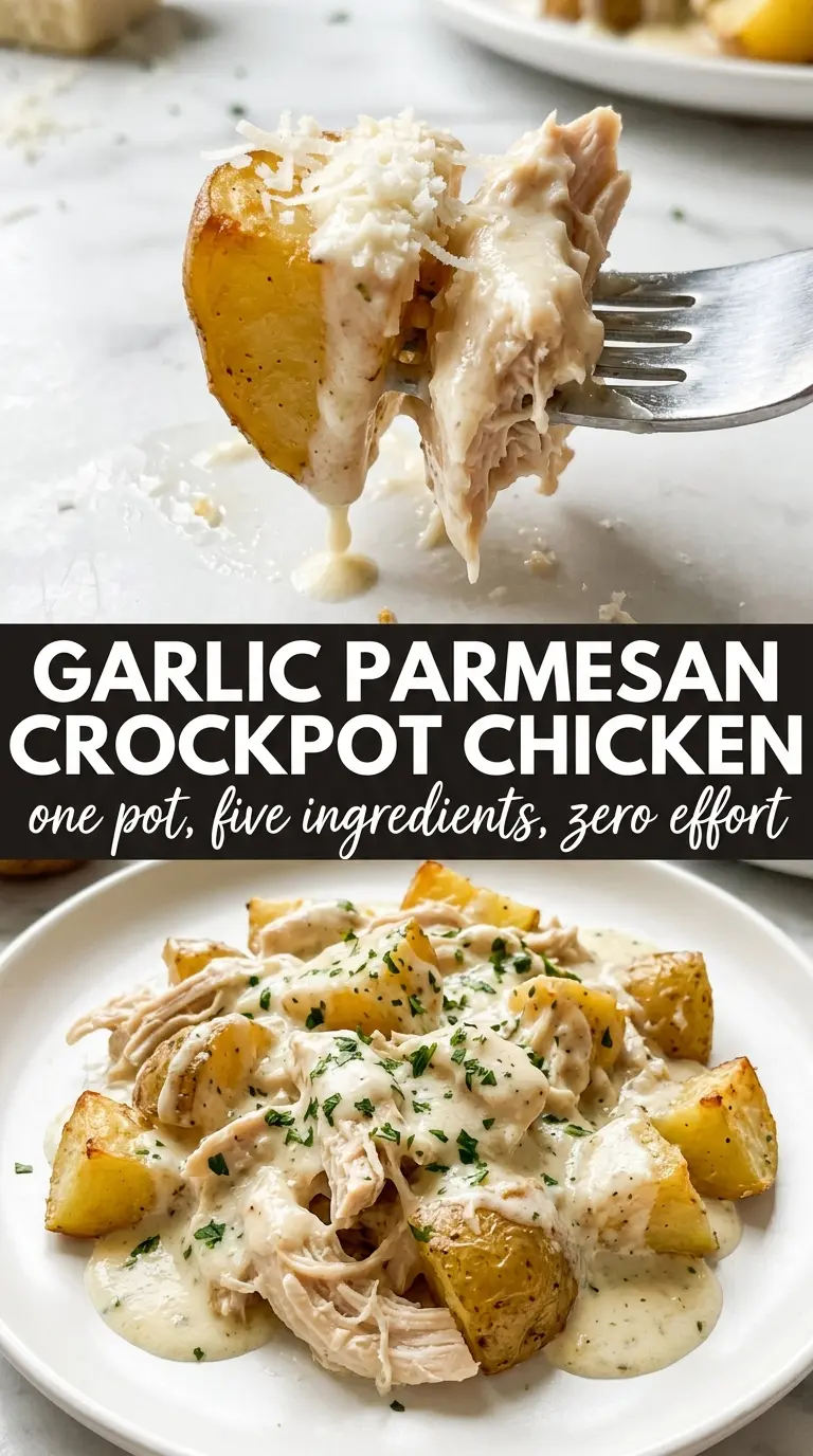 Garlic Parmesan Crockpot Chicken and Potatoes creamy savory