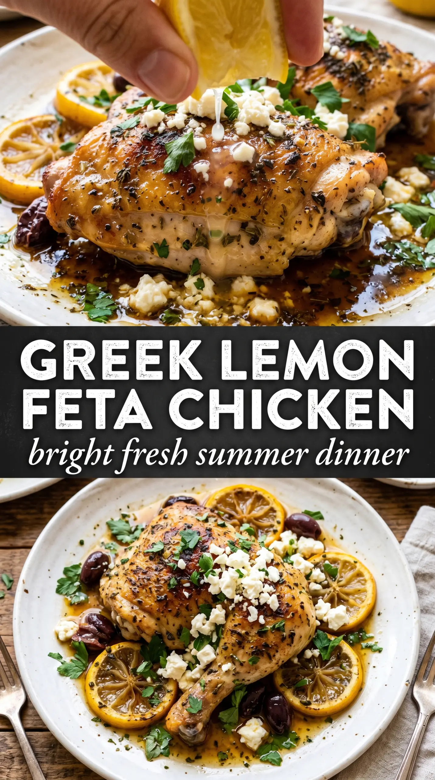 Greek Chicken with Lemon and Feta, golden roasted, feta-topped