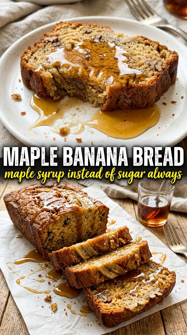 Maple Banana Bread golden crumb, toasted pecans, warm spiced