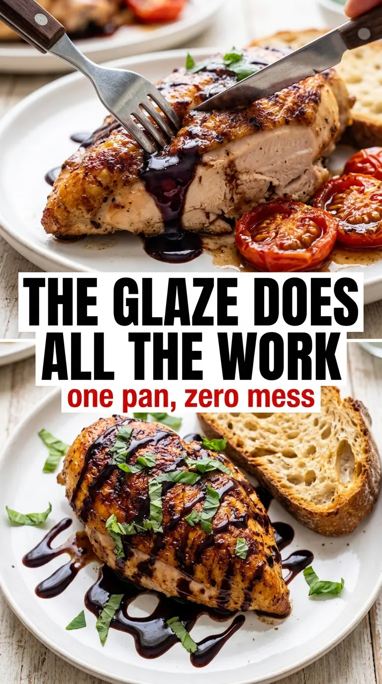 One Pan Balsamic Chicken glossy skillet garlic tomatoes