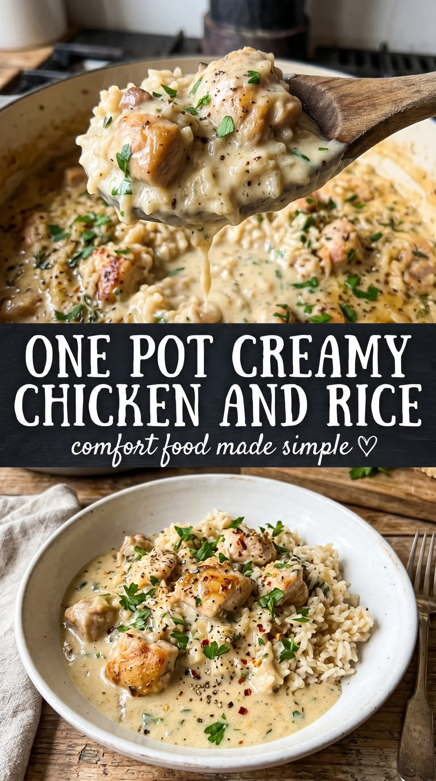 One Pot Creamy Chicken and Rice creamy chicken, glossy rice, skillet dinner