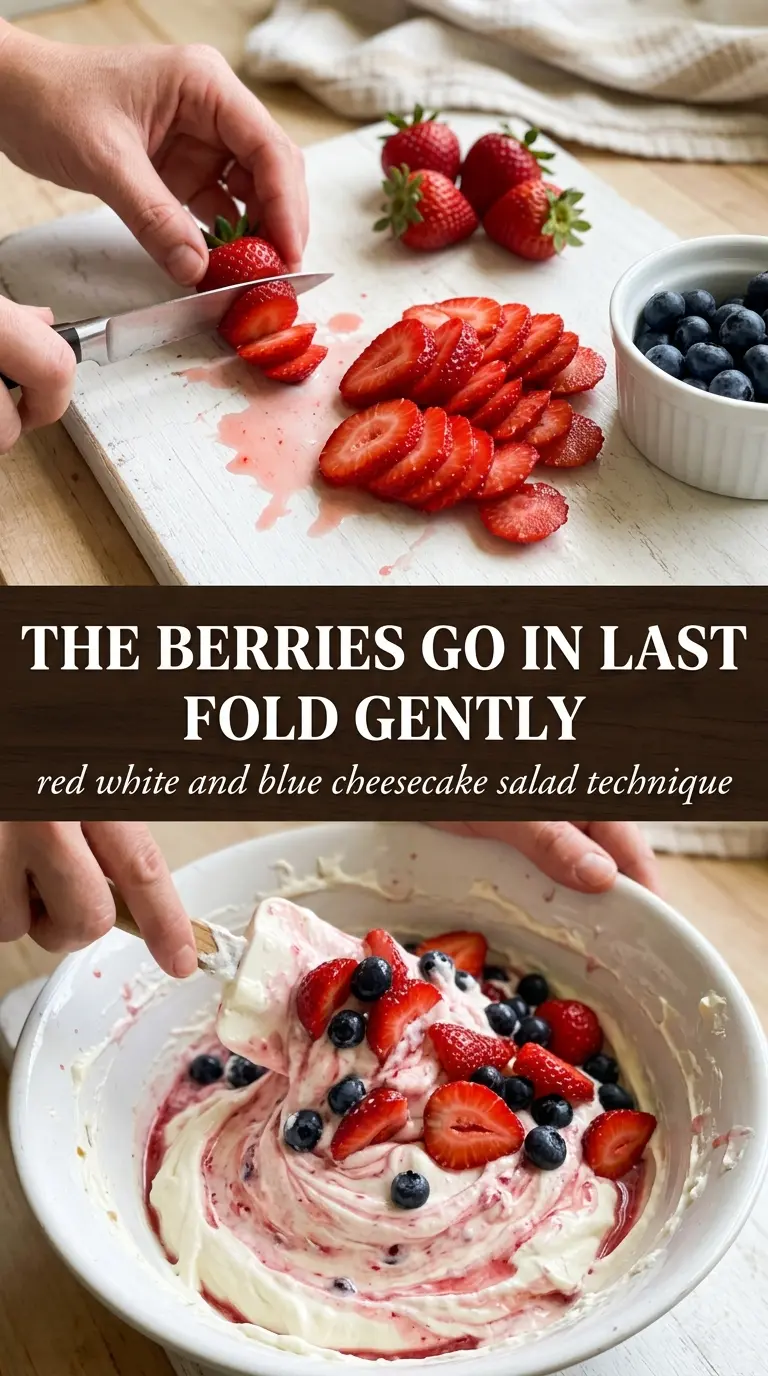 Red, White and Blue Cheesecake Salad creamy berries marshmallows