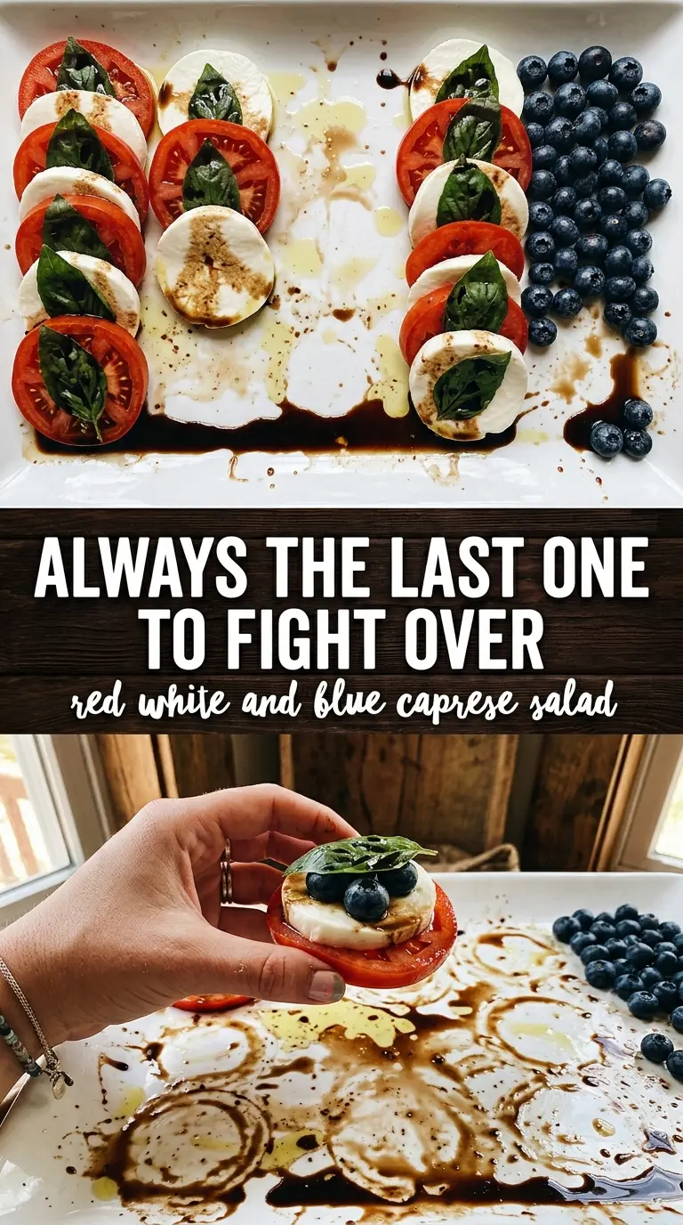 Red, White & Blue Caprese Salad with blueberries, mozzarella, and tomatoes