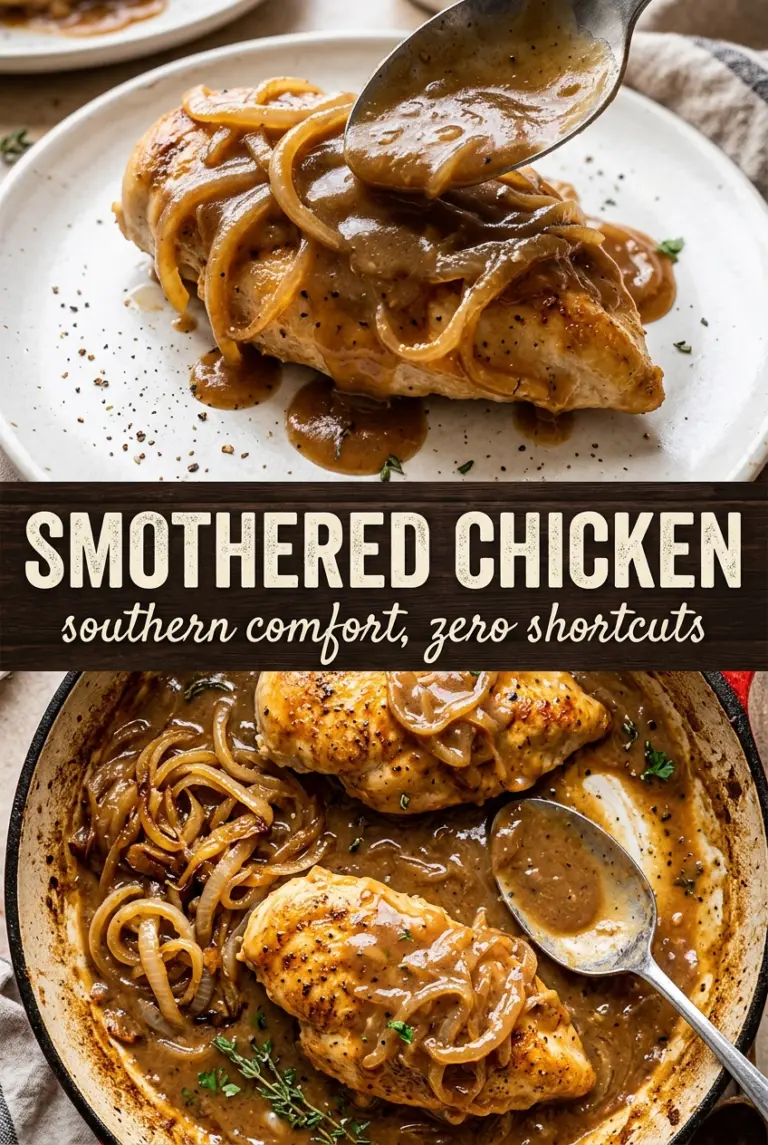 Smothered Chicken with Onion Mushroom Gravy
