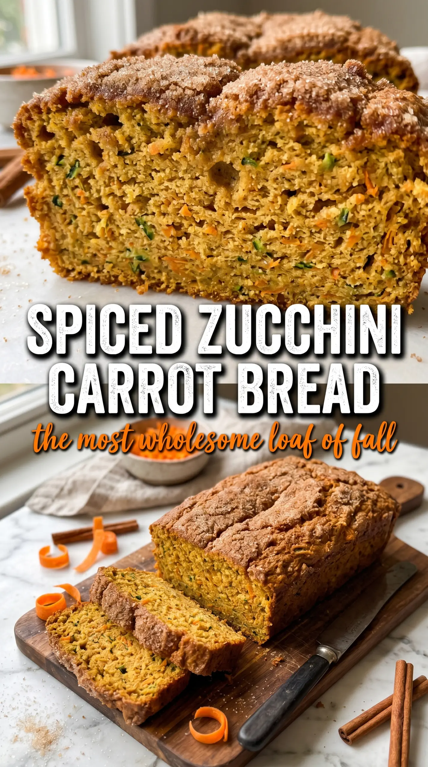 Spiced zucchini carrot bread, warm, moist, colorful