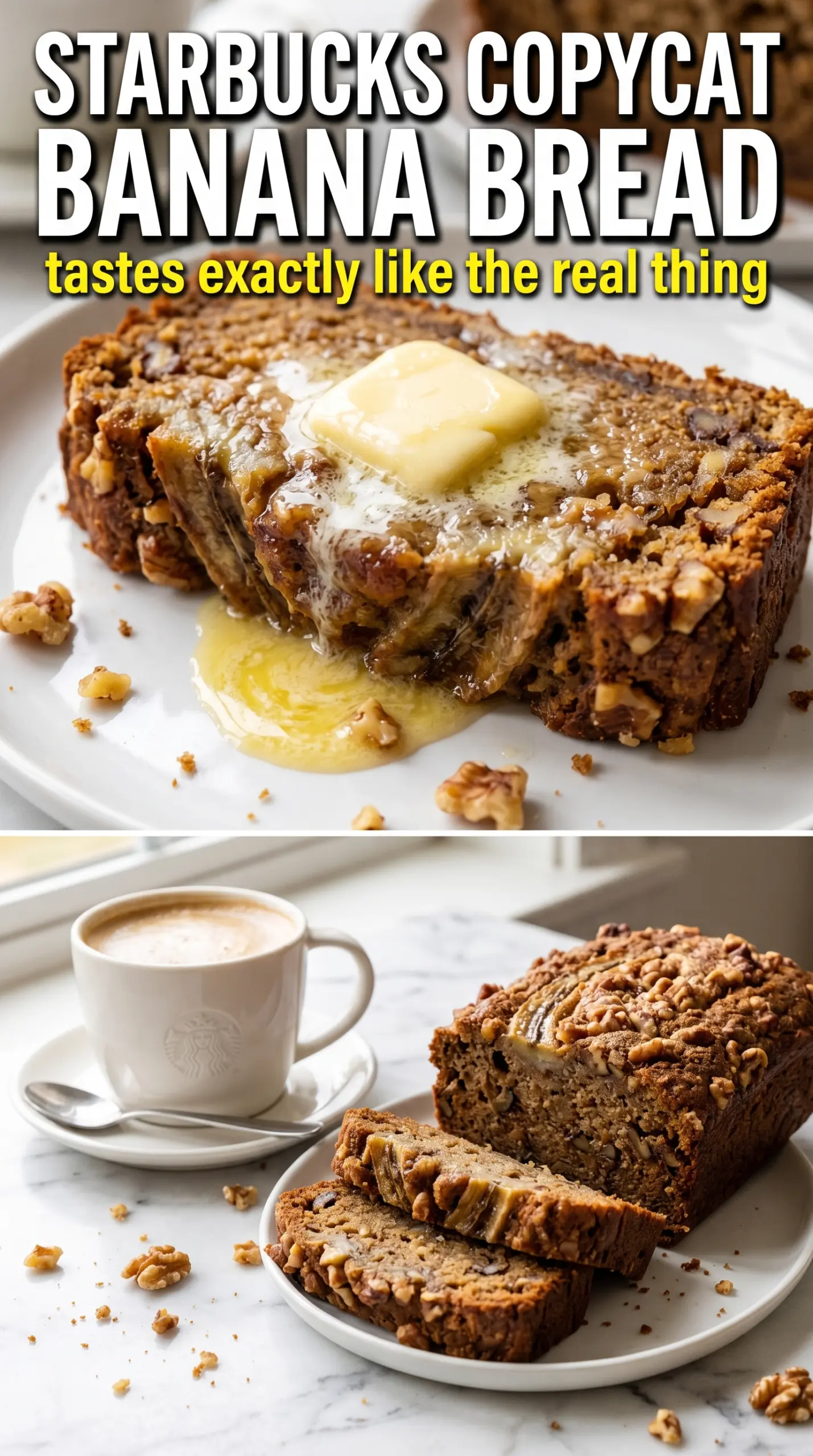 Starbucks Copycat Banana Bread walnut-studded moist bakery-style