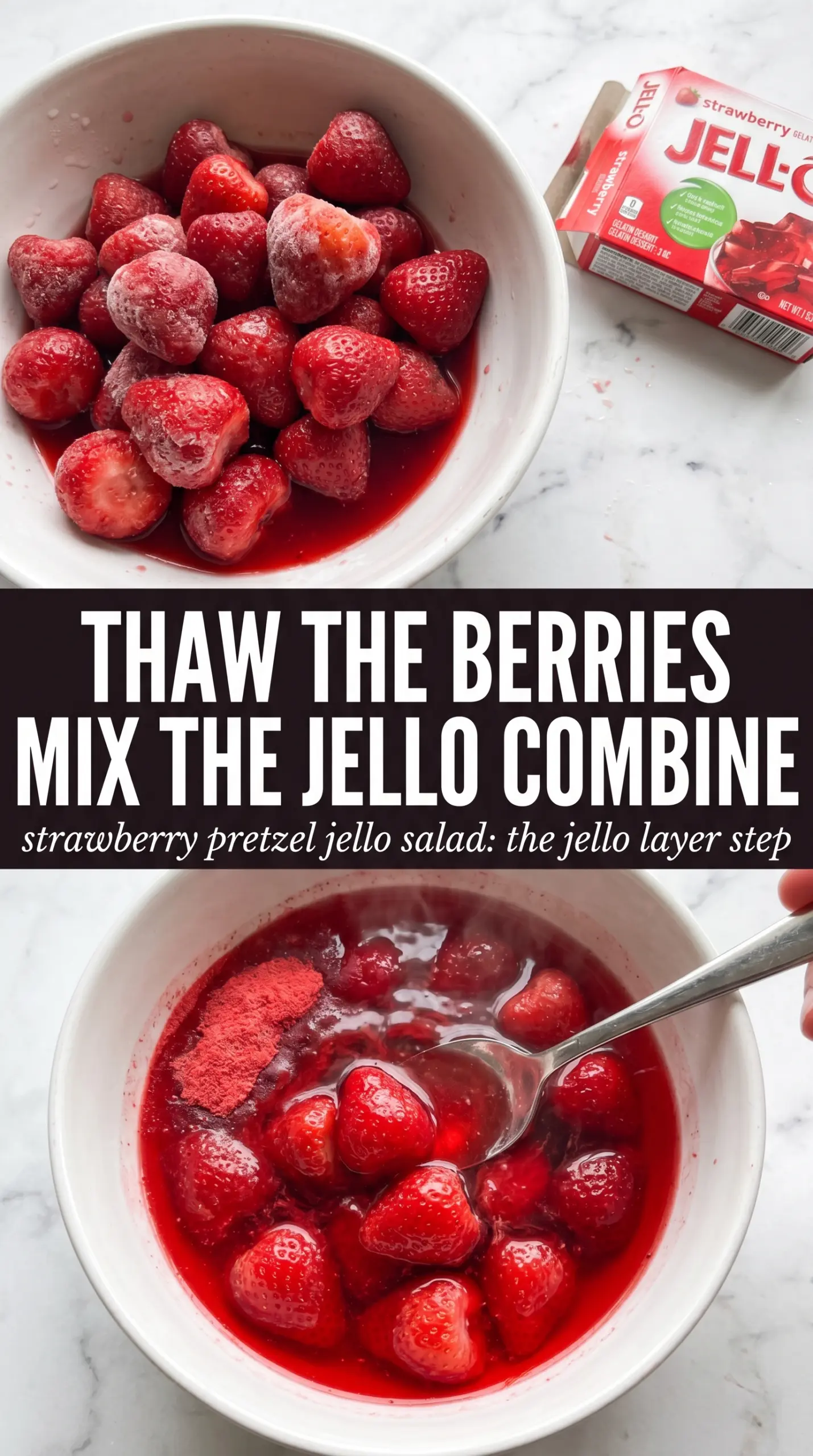 Strawberry Pretzel Jello Salad, layered dessert, strawberry slices