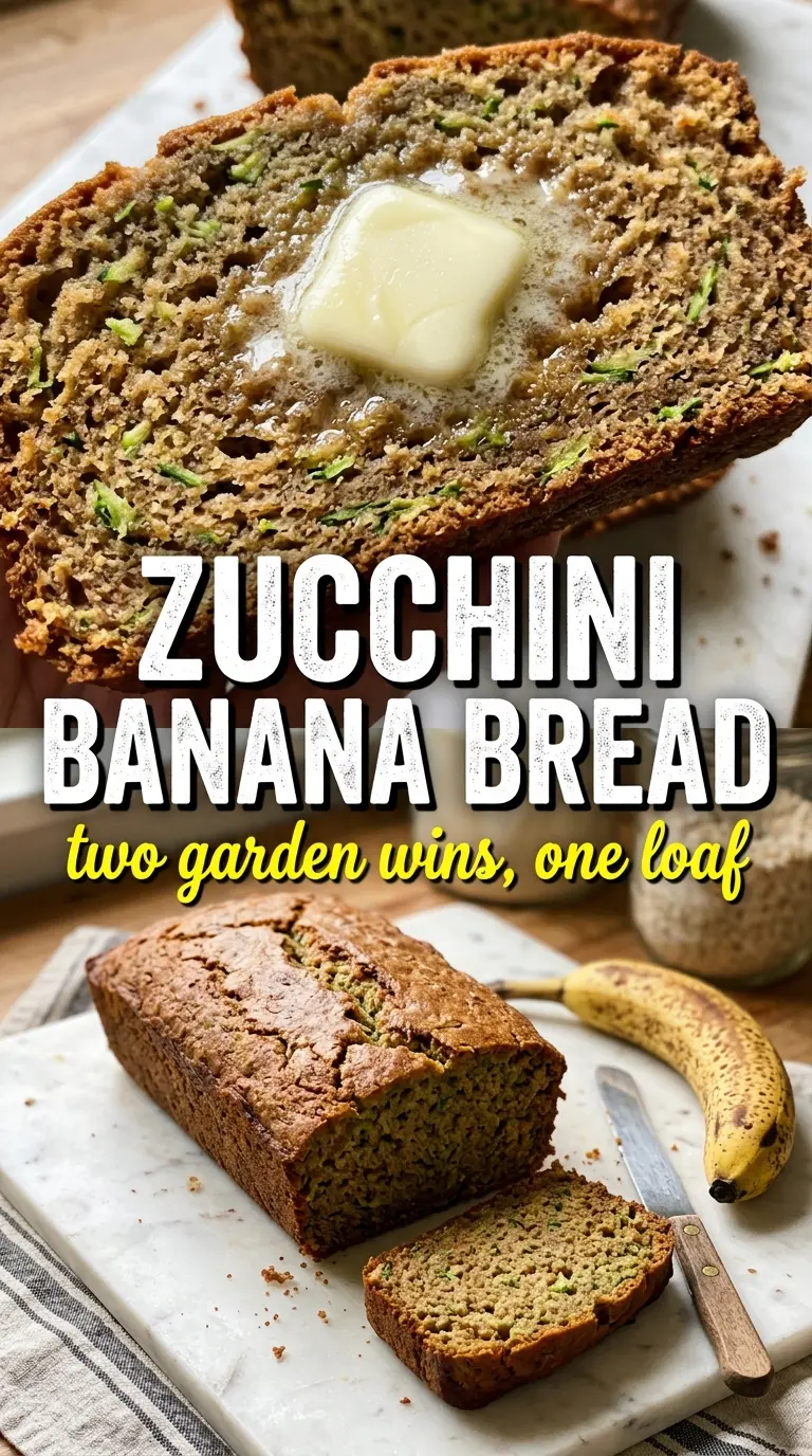 zucchini banana bread moist loaf, tender crumb, golden crust