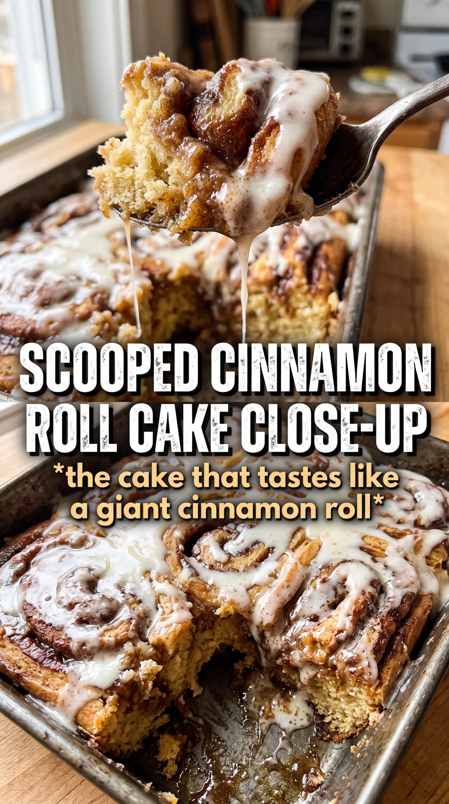 Cinnamon Roll Cake golden swirls cream cheese glaze