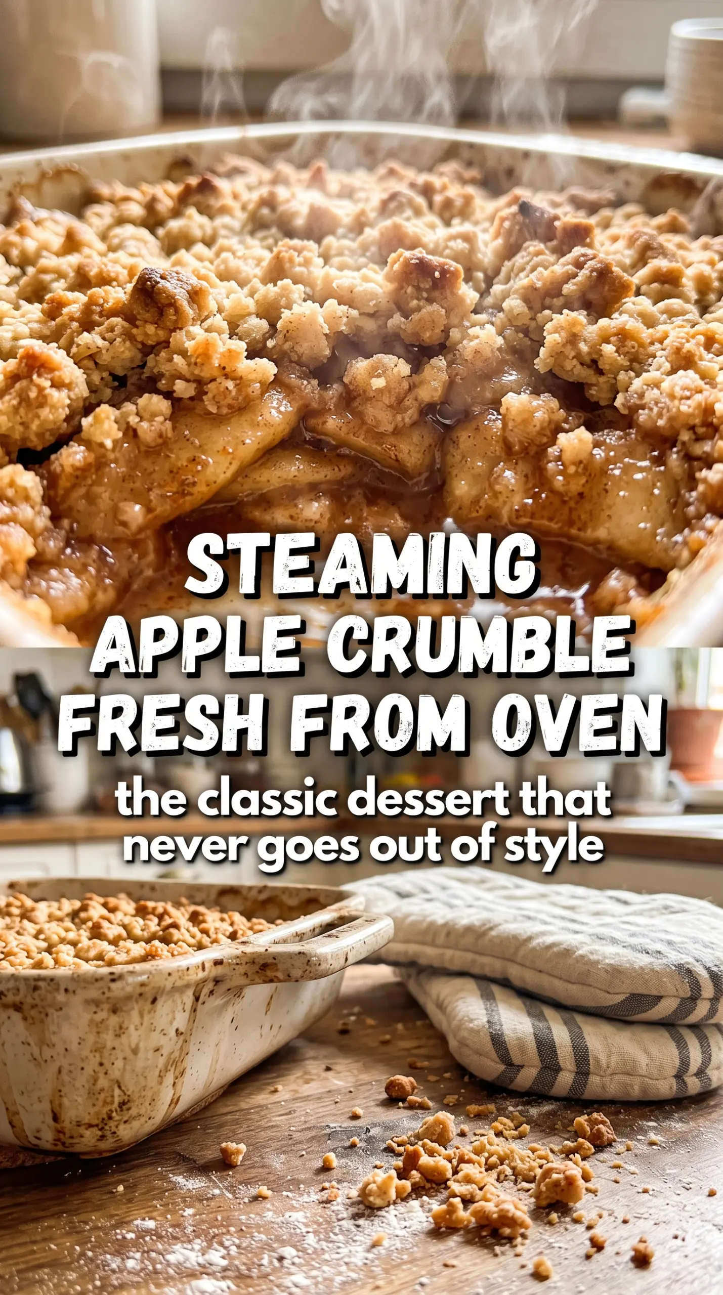 Apple crumble golden topping tender apples