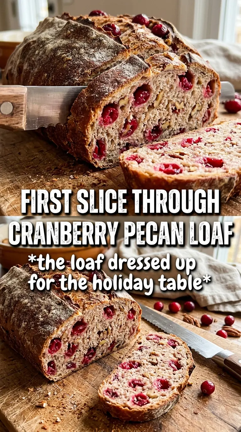 Cranberry Pecan Pumpkin Bread sliced, golden, glazed