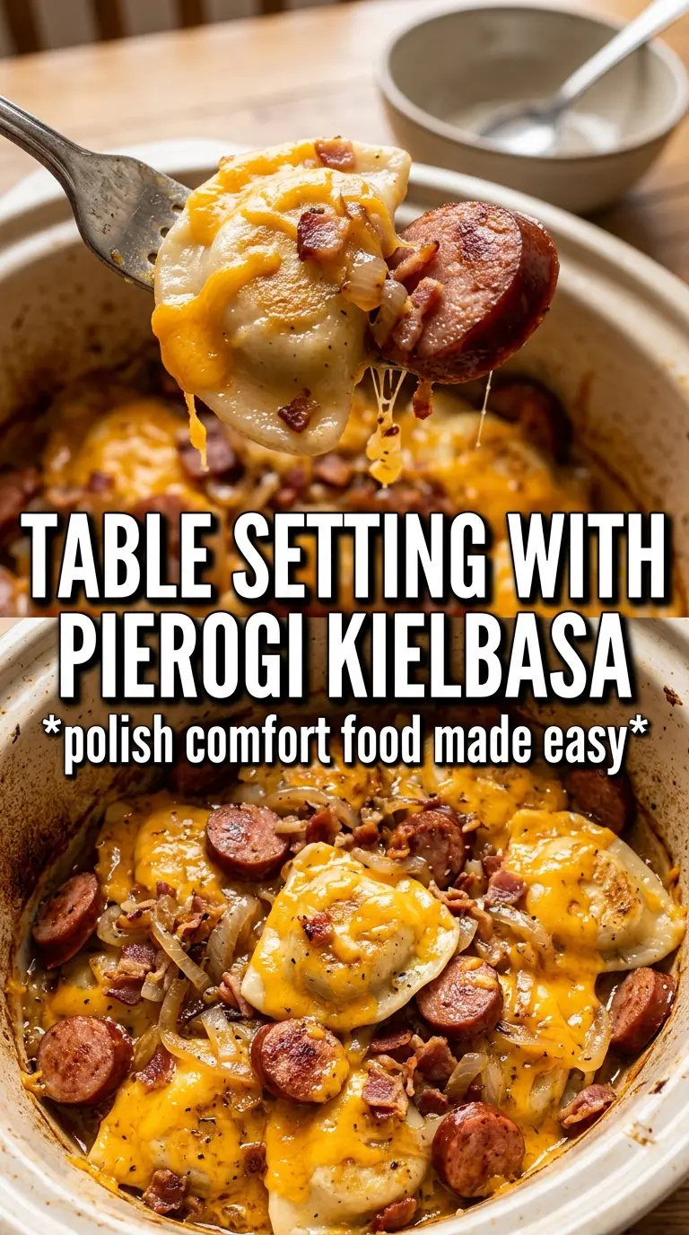 Crockpot Pierogi Casserole With Kielbasa cheesy creamy hearty