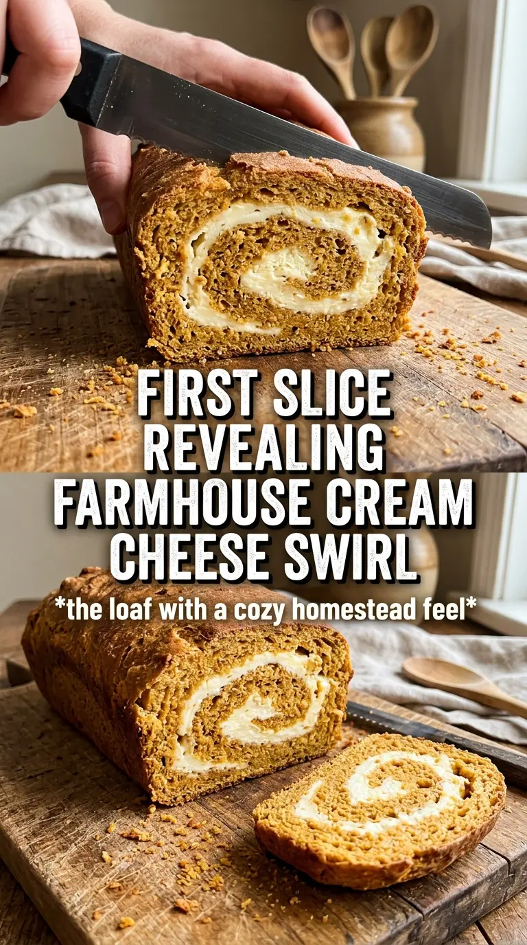 Joanna Gaines pumpkin cream cheese bread, pumpkin swirl, sliced loaf