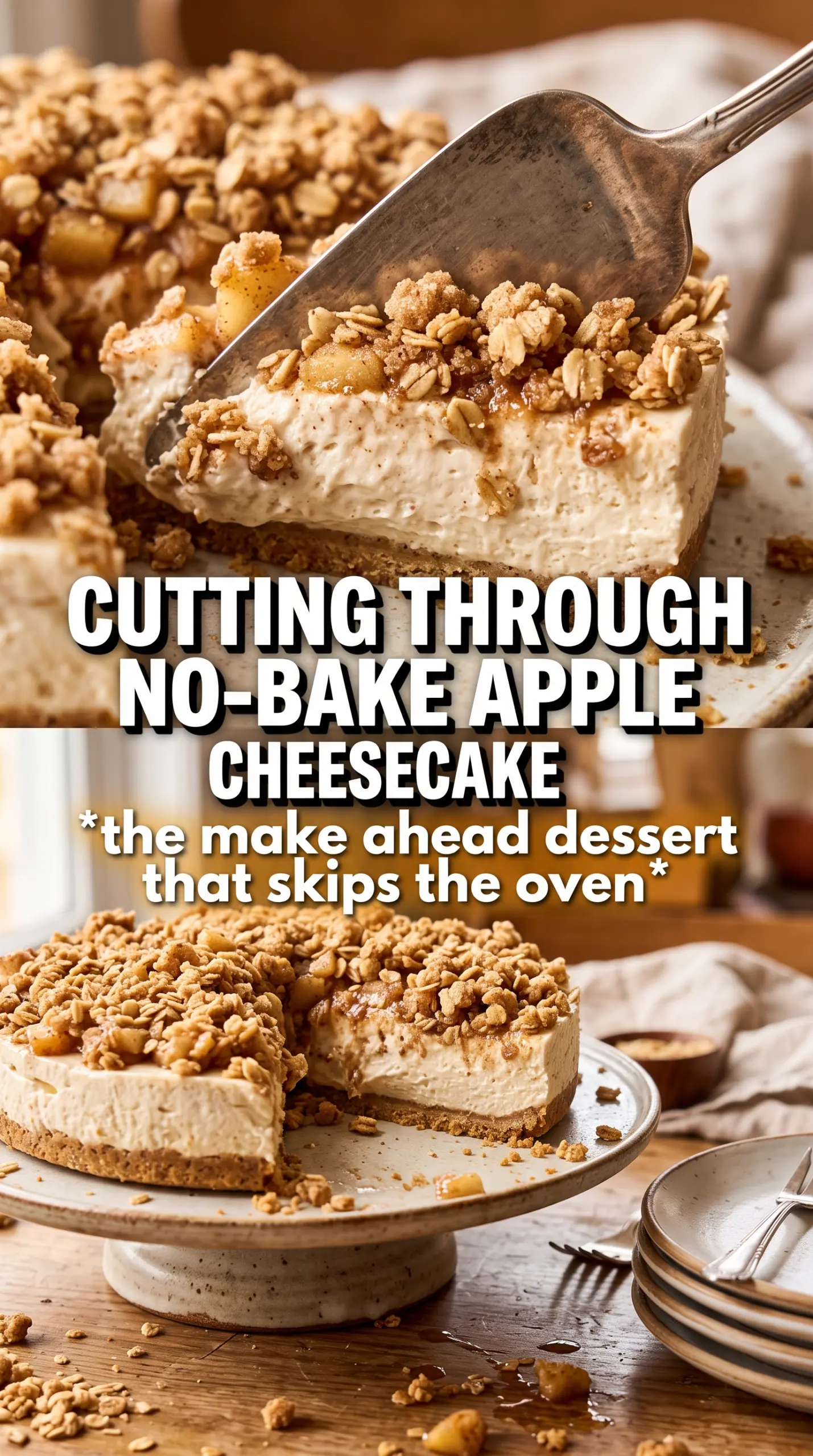 No-Bake Apple Crumble Cheesecake creamy spiced crumbly