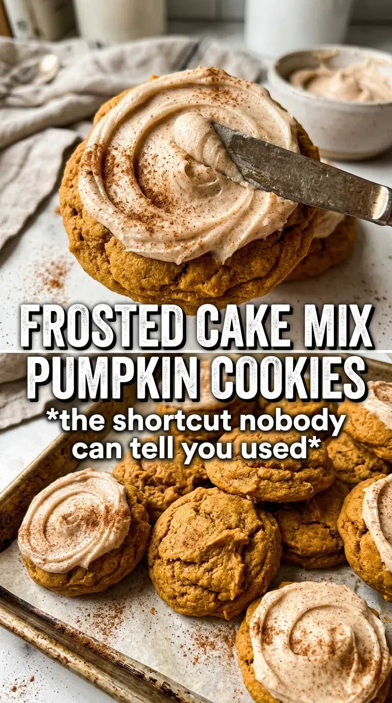 Pumpkin Cake Mix Cookies With Cinnamon Cream Cheese Frosting soft spiced bakery-style