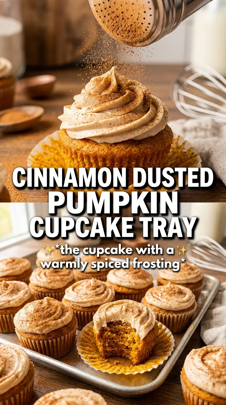 Pumpkin cupcakes with cinnamon cream cheese frosting, soft and swirled