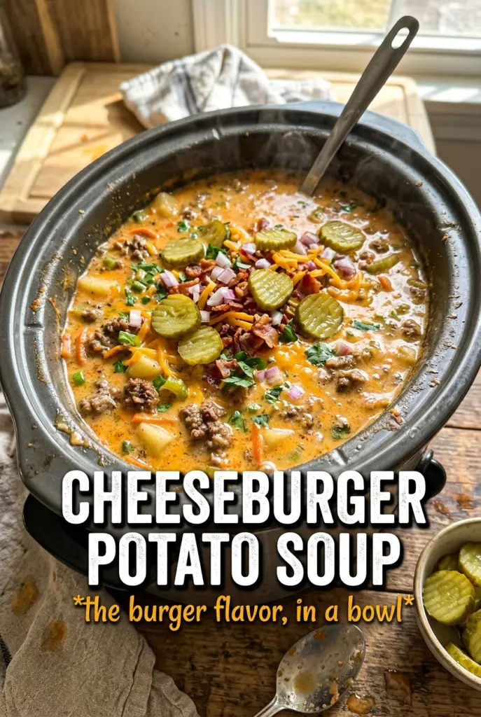 Creamy Crockpot Cheeseburger Potato Soup