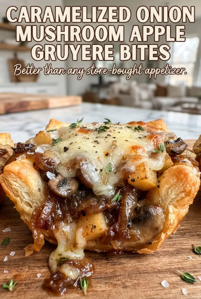 Caramelized Onion Mushroom Apple Gruyere Bites